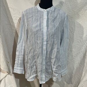 Kyla Seo Striped Button-Up Shirt with Floral Patchwork back, size medium